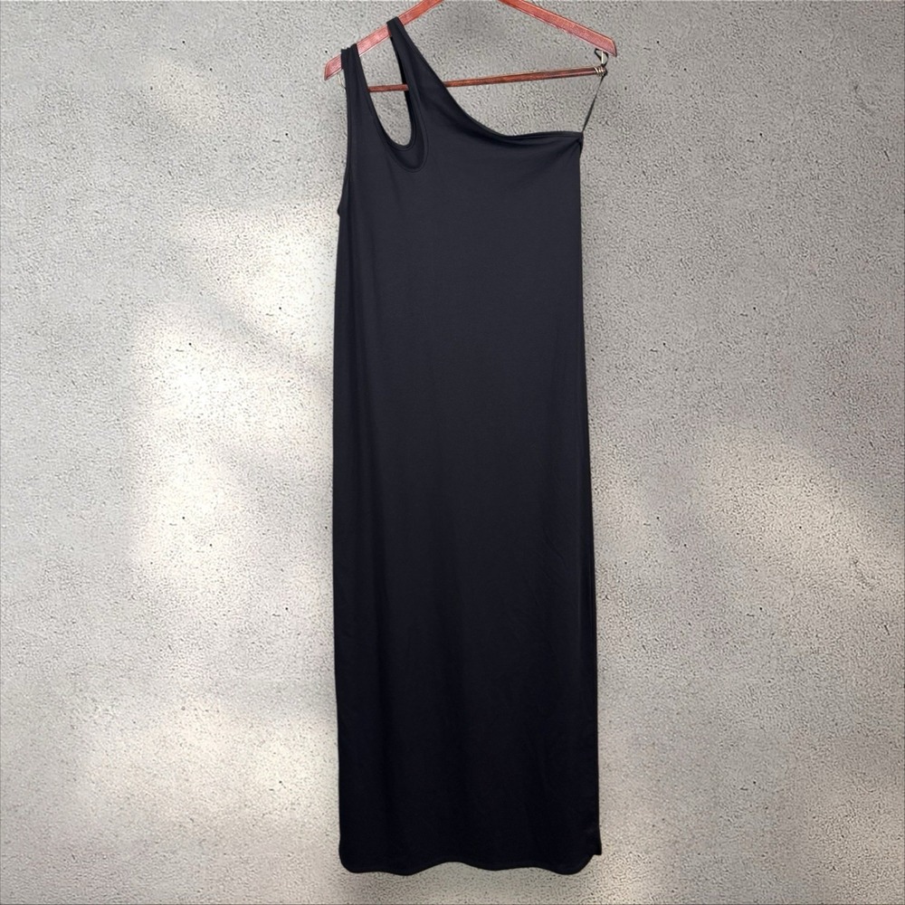 LouLou Studio Agitti Maxi Dress Black Cotton Asymmetric One Shoulder Sz S - Picture 2 of 6